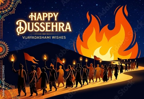 Happy Dussehra torchlight procession poster