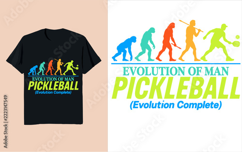 Pickleball Evolution of Man Sports Silhouette and Colorful T-Shirt Design