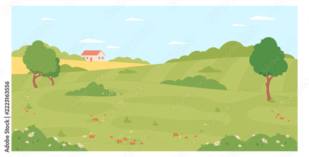 Fototapeta premium Countryside background. Green summer landscape empty scene