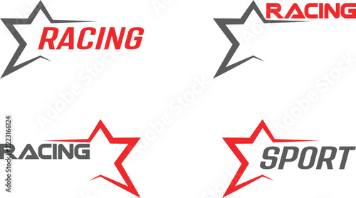 Racing and Sports Star Logo Collection with Red Grey Outlines and Bold Speed Typography Vector Set