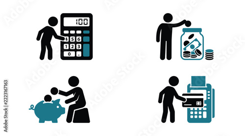 Financial concept vector illustration featuring people managing money, savings, and banking transactions securely