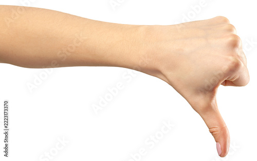 Hand showing a thumbs down gesture indicating disapproval or disappointment