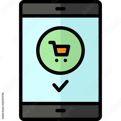 Checkout cart icon illustration design with filled outline