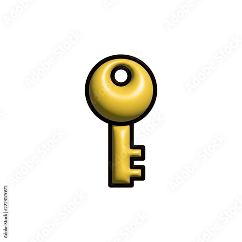 3D Golden Key Isolated on Transparent Background