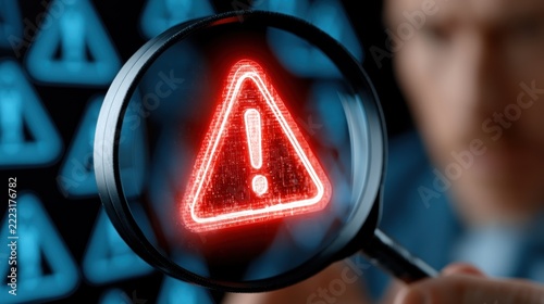 Warning symbol magnified digital caution alert