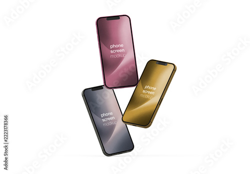 Three Floating Smartphone Screen Mockup