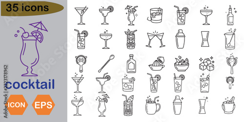 cocktail line art icon set