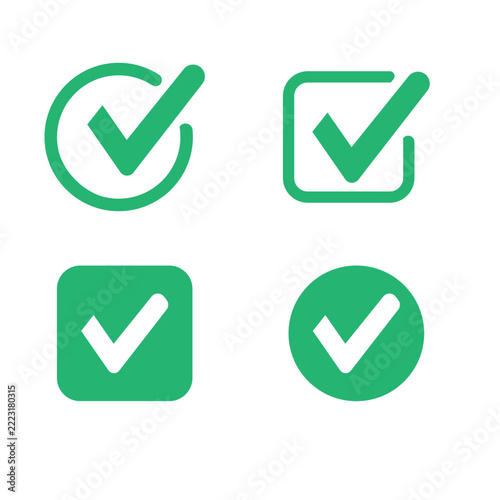 Green Check Mark Icon Set for Approval Verification and Success Symbols