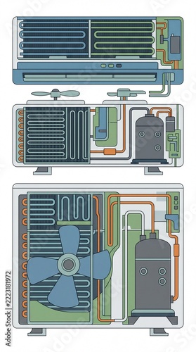 Detailed Illustration of Computer Hardware Components and Circuitry.