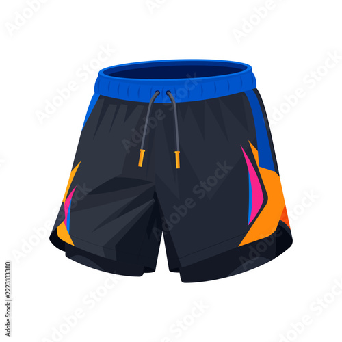 Men's Running Shorts, Blue and Charcoal Athletic Sportswear with Colorful Accents Vector Illustration