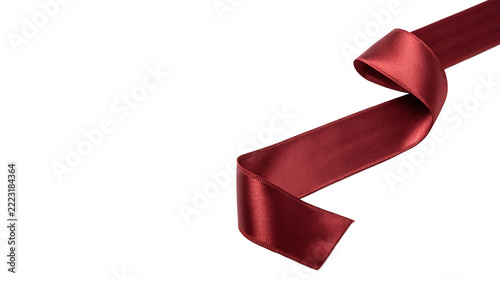 Obraz na plátně Elegant decorative maroon satin fabric ribbon wave wave textile ornament isolate