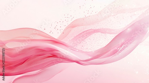 Flowing sheer fabric drifts across a light background with subtle sparkling elements
