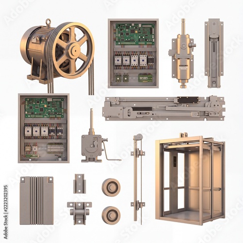 Collection of Mechanical and Electrical Components for Industrial Use.