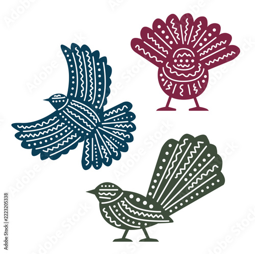 Piwakawaka Fantail Bird Hand Drawn Tribal Style