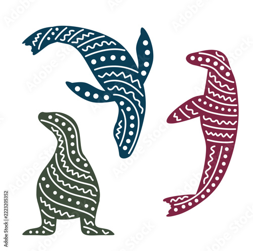 Sea Lion Scandinavian Design Hand Drawn Tribal Style