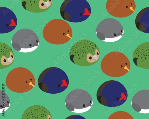 Bird Fat New Zealand Kiwi Cute Cartoon Isometric Character Seamless Pattern Background Wallpaper