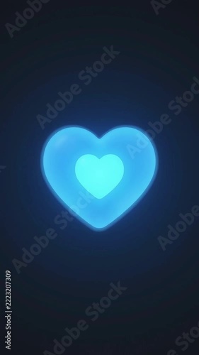 Glowing Blue Heart Pulsing and Radiating Outward Loop on Dark Background Valentine Neon Concept 