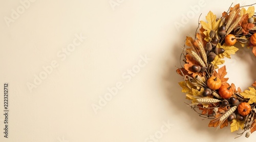 Dried autumn wreath with leaves and berries