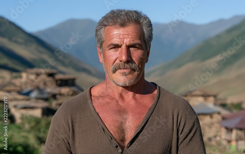 Rugged Man in Rural Landscape