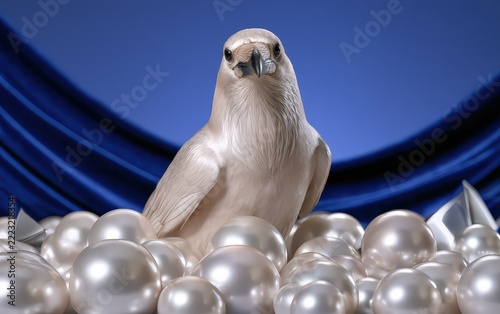 White Parrot on Pearl Beads