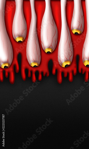 Creepy Eyeballs Dripping with Blood on Dark Background. Illustration design for banner, poster, and etc.