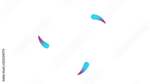 Animated colorful three drops of liquid moving from the center and spinning in a circle. Fluid effect. Looped video. Vector illustration isolated on white background. 
