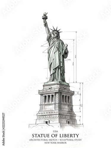 Architectural Study of the Statue of Liberty in New York