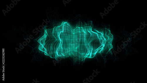 Green sphere consisting of points and lines. Modern wireframe elements. Technology grid sphere. 3d rendering.