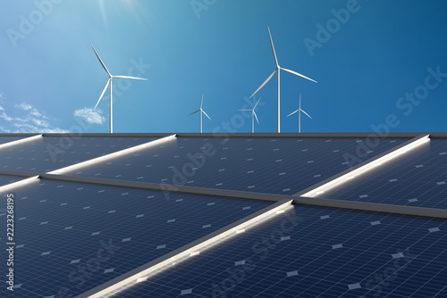 Solar Panels and Wind Turbines in Hybrid Renewable Energy Farm