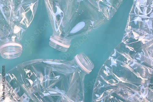 Crushed plastic bottles prepared for recycling