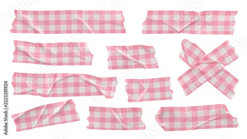 Pink gingham tape strips set, isolated on transparent background