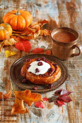 Autumn pastry with nuts and dried fruits in a rustic, homemade, cozy atmosphere