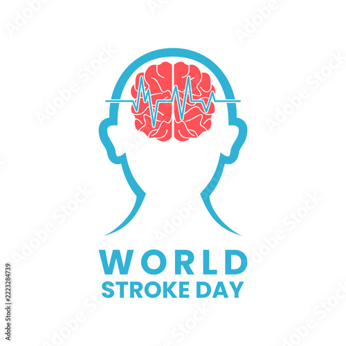 World Stroke Day Medical Awareness Icon with Brain and ECG Line. Brain care logo design vector template
