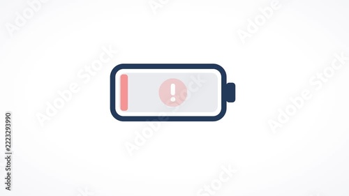 Empty battery icon blinking red low battery warning seamless loop