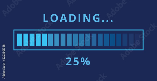 Vector illustration of light blue loading bar isolated on dark blue background for websites and graphic resources. Loading bar at 25% loaded.