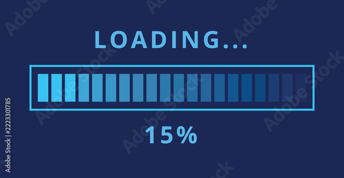 Vector illustration of light blue loading bar isolated on dark blue background for websites and graphic resources. Loading bar at 15% loaded.