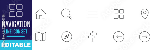 Editable navigation line icon set for website and mobile app interface
