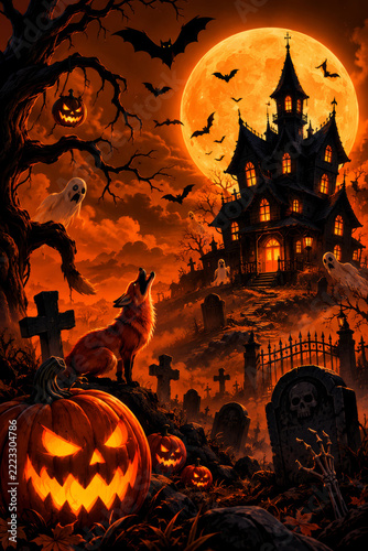 Spooky Halloween illustration, Happy Halloween.