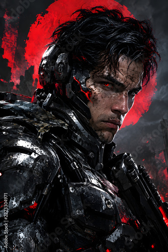 Futuristic Cyborg Portrait of a High Tech Super Soldier, Human and Machine Fusion, Advanced Robotic Armor, Artificial Intelligence, Cybernetic Enhancement