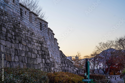Ancient Seoul City Wall under twilight sky