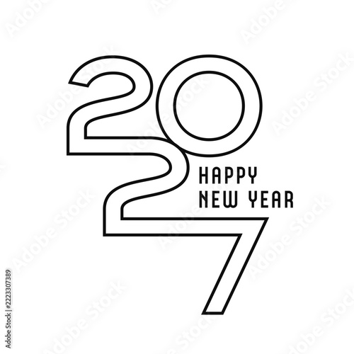 Happy New Year 2027 minimal black typography emblem isolated on a white background. Creative vector design for holiday branding, party invitation, greeting card, calendar, poster, social post, or prom