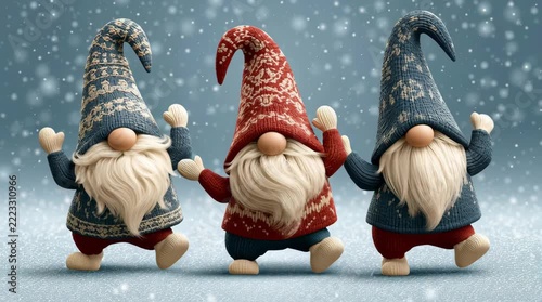 cute funny dancing christmas dwarf in winter illustrated animation