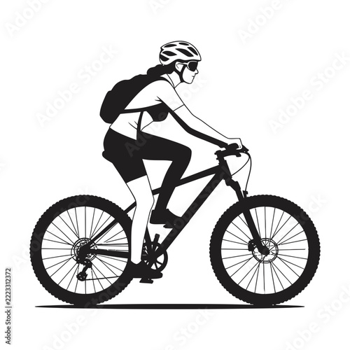 girl on bicycle,  woman wearing a cycling helmet, sunglasses, short-sleeve jersey