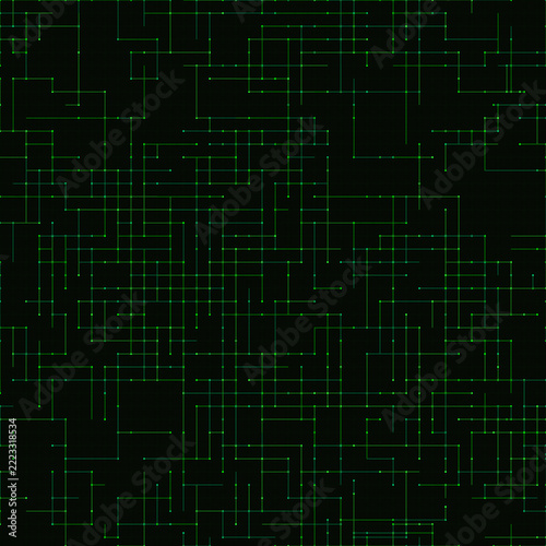 Abstract Green Digital Technology Line Grid Vector Background with Glowing Nodes