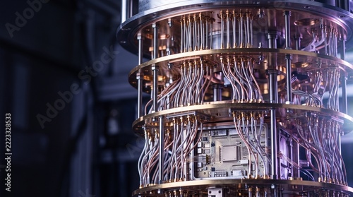 Complex copper wiring inside a high performance quantum computer processor unit