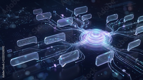 Digital communication network showing connected data nodes and glowing