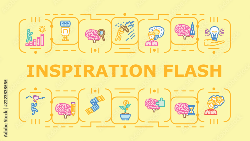 Fototapeta premium Inspiration flash banner infographic. Sudden imagination, vision bright, insight energy icon vector illustration