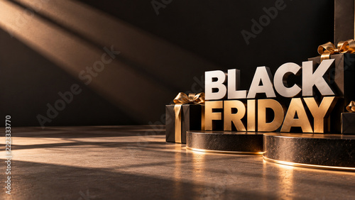 Black Friday 3D Lettering and Gift Boxes with Large Dark Copy Space