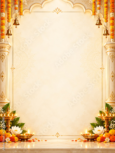 Colorful Indian Folk Art Navratri Frame with Lotus and Diyas
