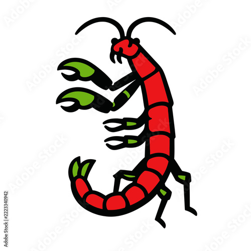 Red Mantis Shrimp Vector Emblem, Sports Mascot Style Marine Creature Design for Seafood Logo, T-Shirt, and Sticker